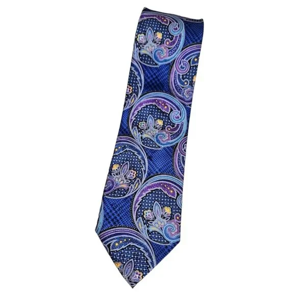 GEOFFREY BEENE Men's 100% Silk Necktie DESIGNER Tie Blue Paisley W:3.2" EUC - Picture 1 of 4